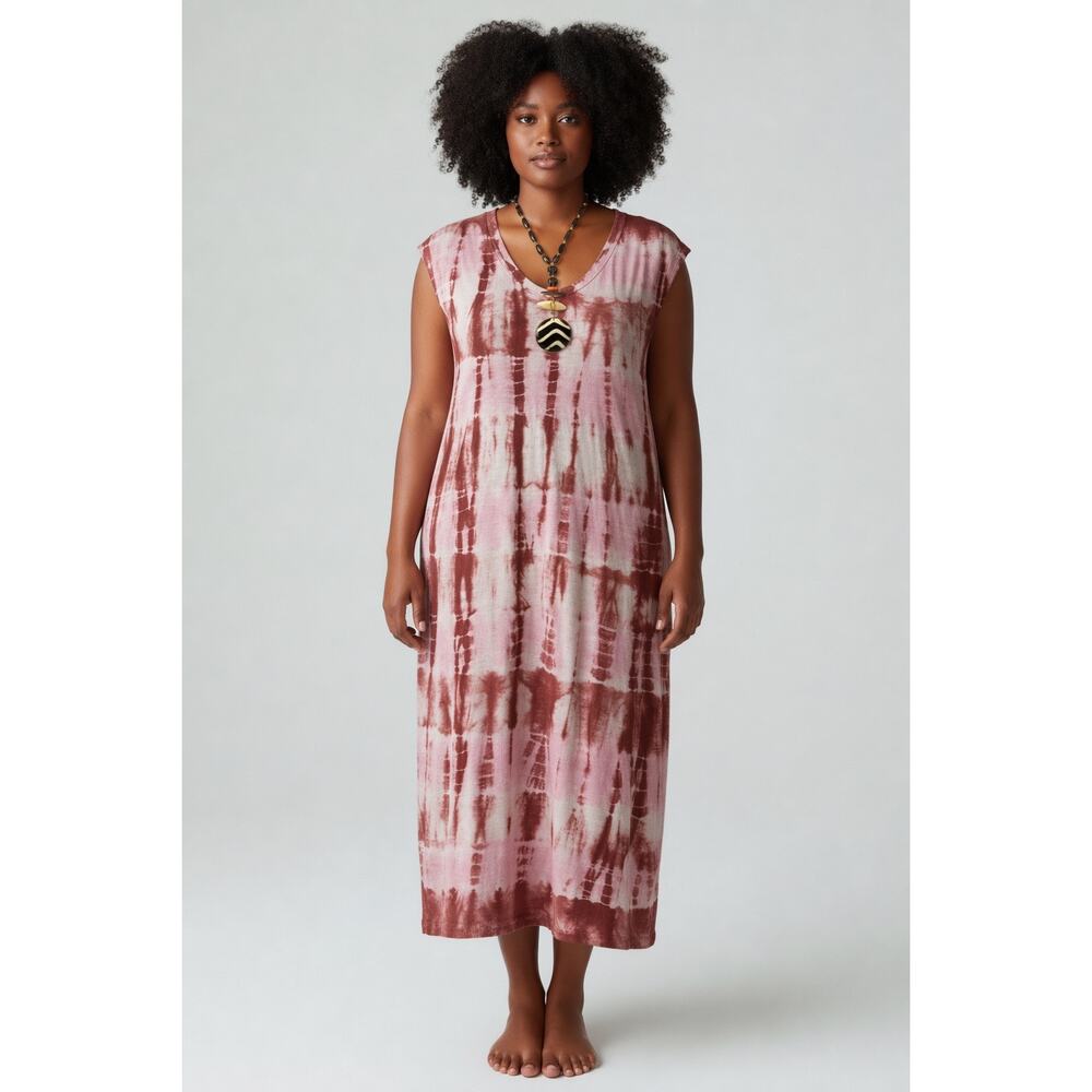 Universal Thread Cotton Midi Dress L Pink/Rust Tie Dye